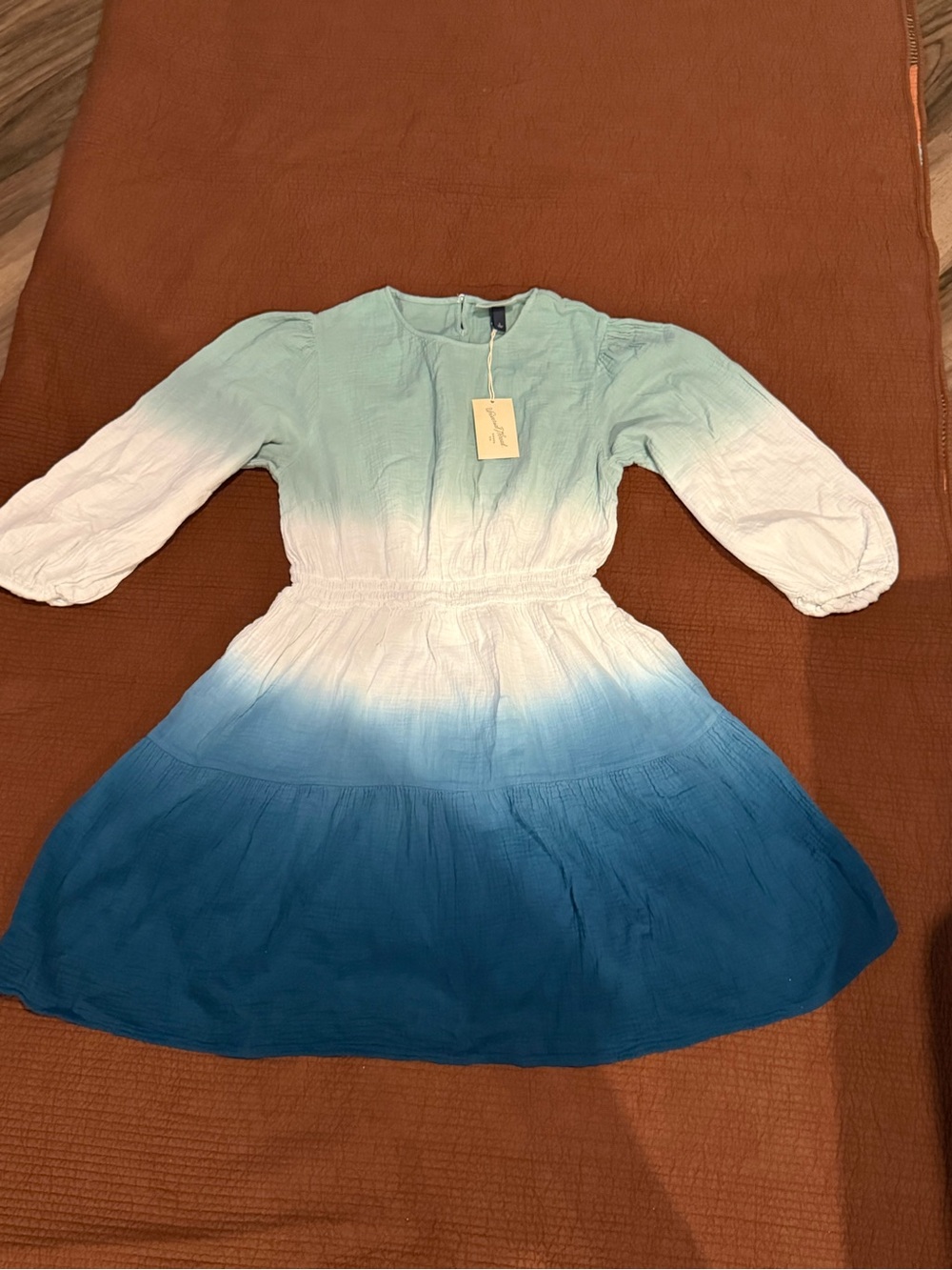 NWT Universal Threads Blue & Green Cotton Ombré Dress w/Pockets, Size L